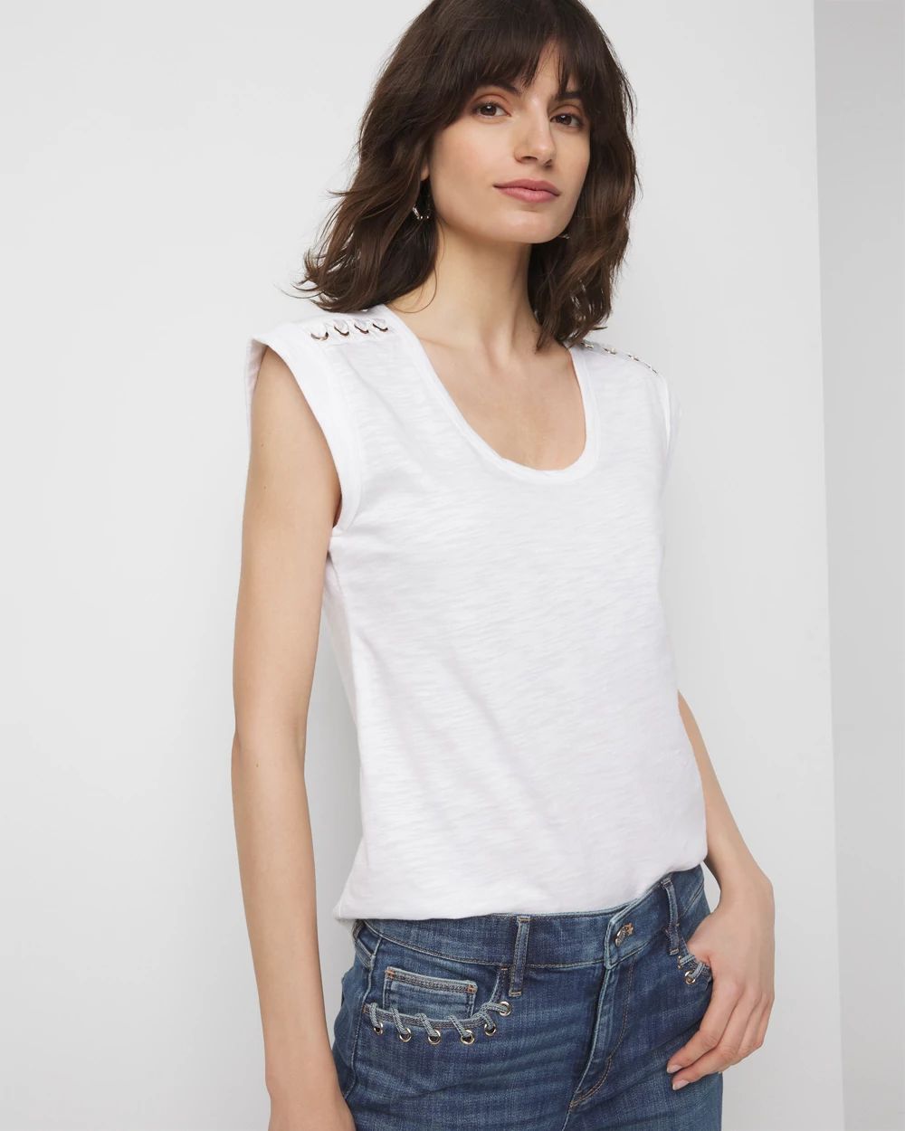 Lace-Up Shoulder Scoop Tee | White House Black Market